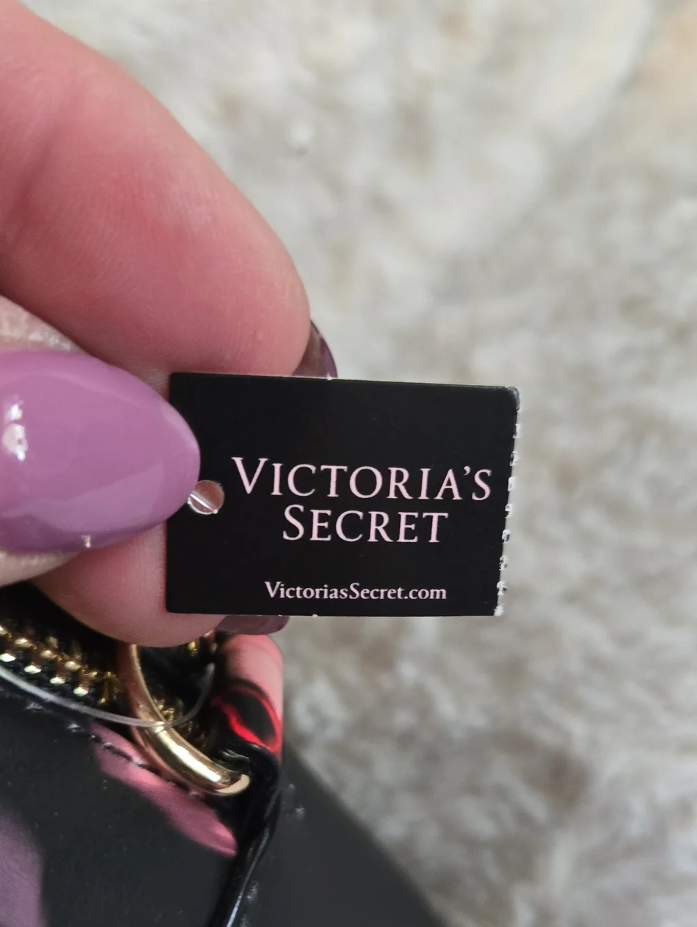 Victoria's Secret Black Crossbody with Red Floral Print and Gold Chain
